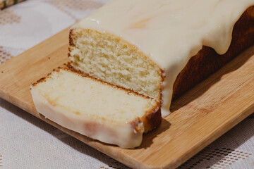 delicious English cake with lemon icing