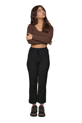 Fototapeta premium Middle Eastern woman, full body studio dreaming of achieving goals and purposes