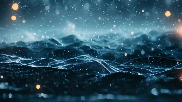 A mountain range in the midst of a blizzard embodying the steadfastness and stability of blockchain networks.