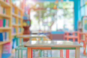 Blurred multicolored background of kindergarten and school library