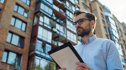 Images of a property manager conducting routine inspection