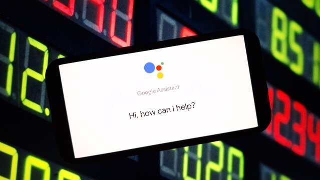 Konskie, Poland - June 10, 2024: Google Assistant logo displayed on mobile phone