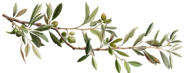 branch of a olive tree with leaves isolated on transparent background