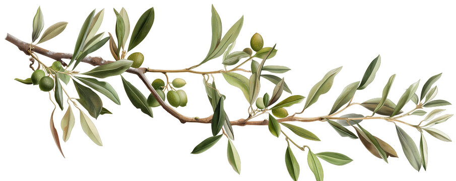 branch of a olive tree with leaves isolated on transparent background