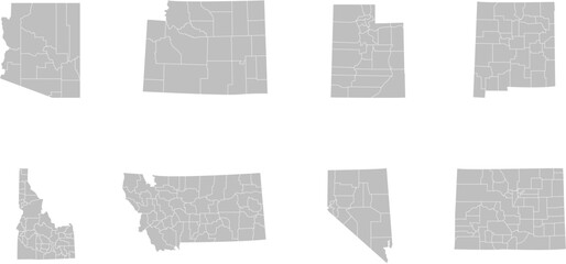 Fototapeta premium West region. Mountain states: Arizona, Colorado, Idaho, Montana, Nevada, New Mexico, Utah, Wyoming. States of America territory. Separate states. Vector illustration