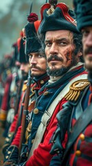 Fototapeta premium Napoleonic Soldiers in Elaborate Uniforms on Parade. Generative ai