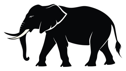Obraz premium Majestic African Elephant Silhouette Vector Illustration with Detailed Tusks and Elegant Posture