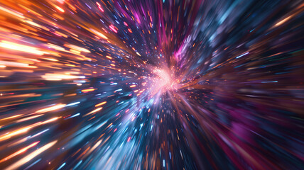Light speed, hyperspace, space warp background. colorful streaks of light gathering towards the event horizon Ai Generated