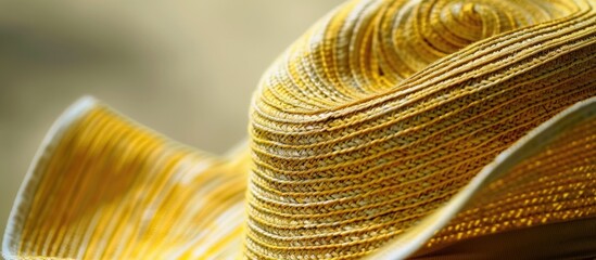 Close-up of a vintage yellow striped hat, capturing the essence of summer.