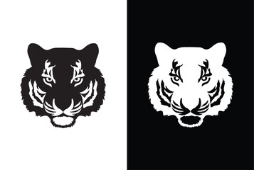 Tiger head Silhouette vector style with white black background.