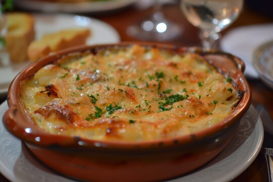 Typical Chilean Patagonian dish Crab Gratin or Chupe de Jaibas