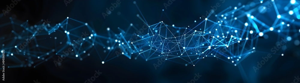 Poster abstract background with blue glowing dots and connection lines on a dark gradient, representing a t