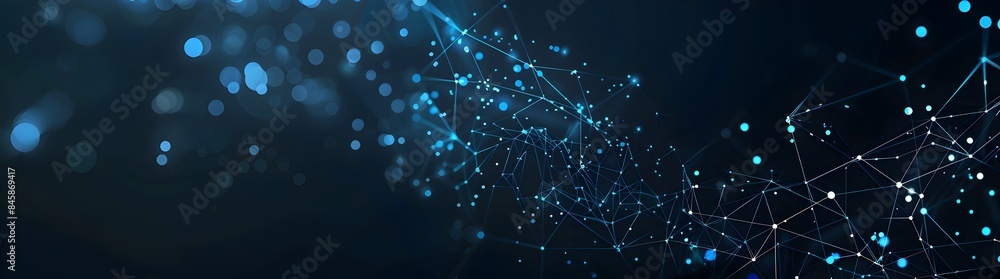 Poster abstract background with blue glowing dots and connection lines on a dark gradient, representing a t