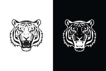 Tiger head Silhouette vector style with white black background.