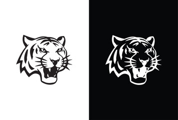 Tiger head Silhouette vector style with white black background.