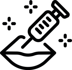 Icon of a syringe injecting a substance into a pair of lips, representing lip augmentation