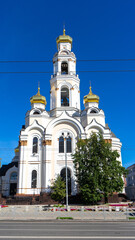 Great Zlatoust Church or Bolshoi Zlatoust.  Orthodox church is bell tower in name of St. Maximilian, Yekaterinburg, Russia. Vertical image