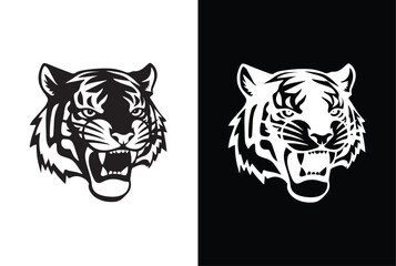 Tiger head Silhouette vector style with white black background.