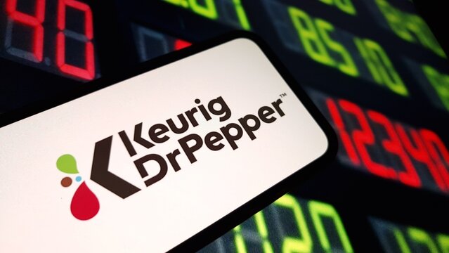 Konskie, Poland - June 10, 2024: Keurig Dr Pepper company logo displayed on mobile phone