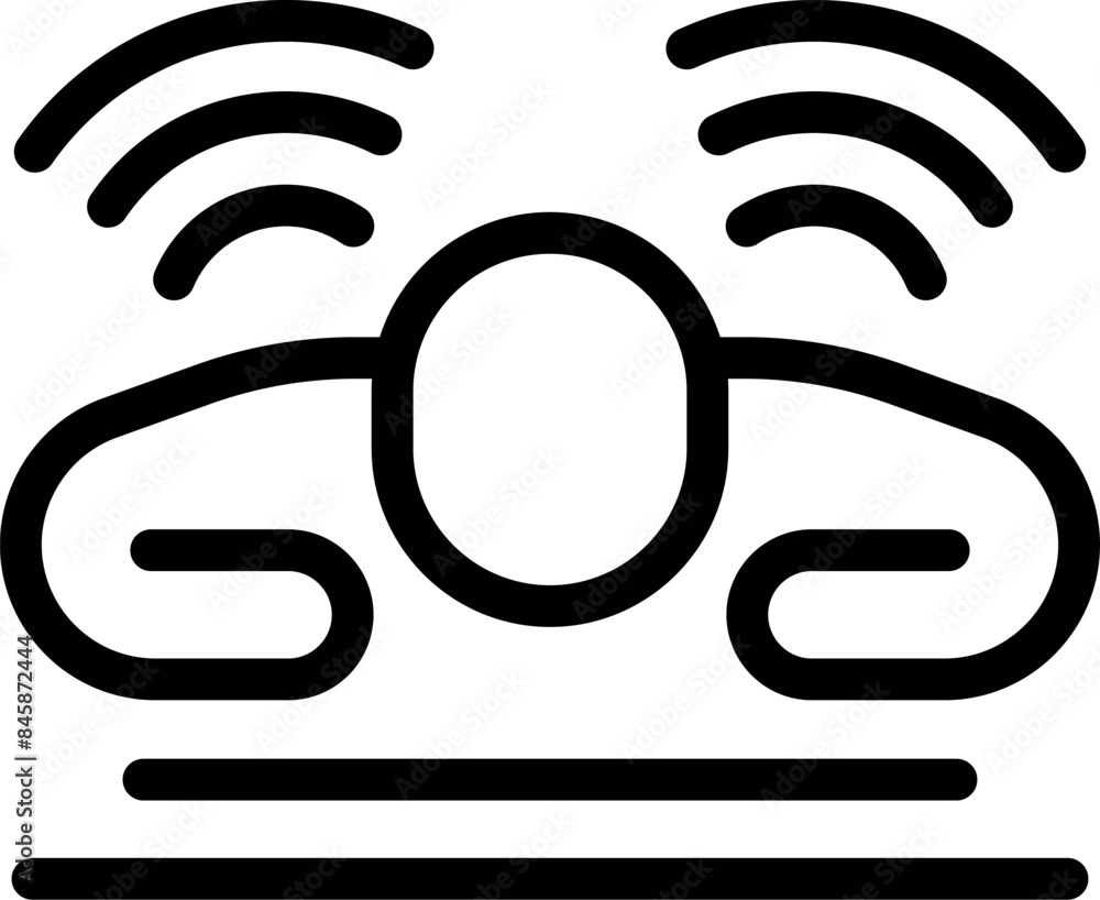 Poster parking sensor icon, represented by a round sensor emitting radio waves to detect obstacles