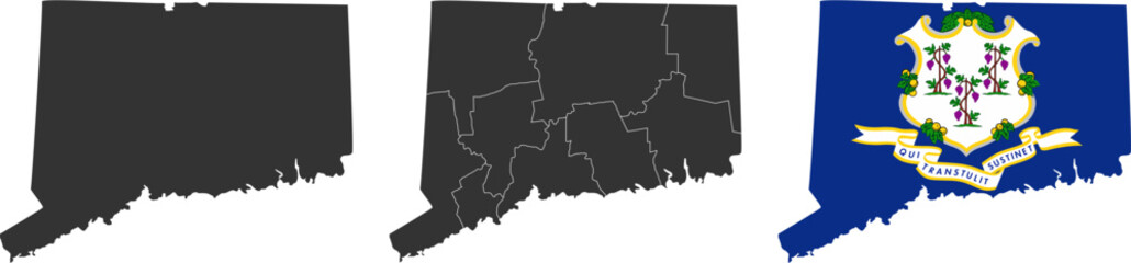 Connecticut state of USA. Connecticut flag and territory. States of America territory on white background. Separate states. Vector illustration