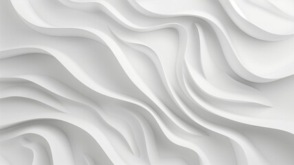 Abstract Wave Background. White Minimalistic Texture. Template 3d background. 3D pedestal podium with white paper swirl flow on white studio background. white background