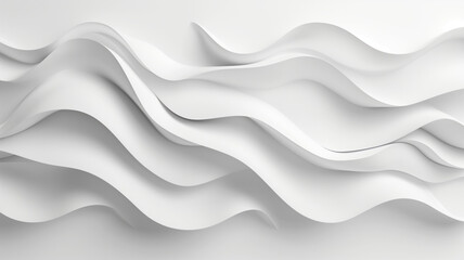 Obraz premium Abstract Wave Background. White Minimalistic Texture. Template 3d background. 3D pedestal podium with white paper swirl flow on white studio background. white background