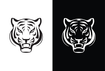 Tiger head Silhouette vector icon style with white black background.