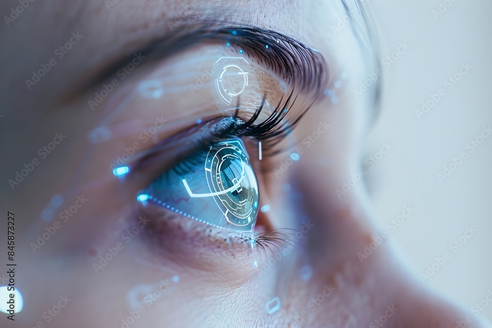 Canvas Prints close-up of eye with digital futuristic interface overlay. artificial intelligence concept. futurist