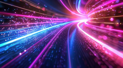 Neon light streaks in bright hues, forming a high-speed warp effect, ideal for cutting-edge tech presentations