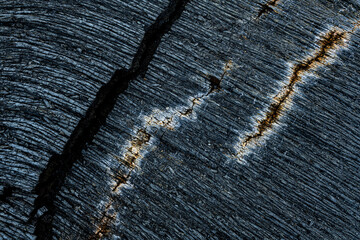 Dry cracked surface of cooled lava flow in desert