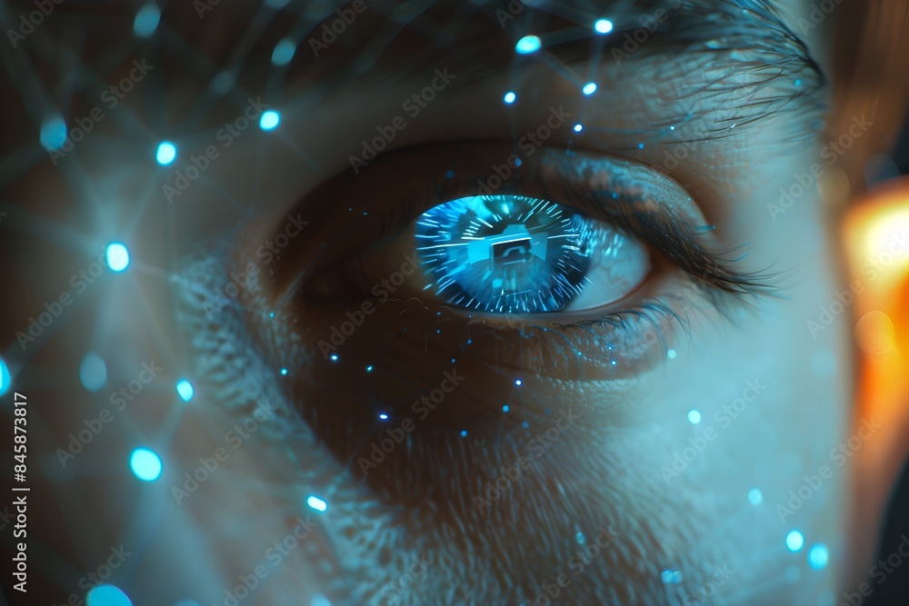 Canvas Prints close-up of man eye with digital futuristic interface overlay. artificial intelligence concept. futu