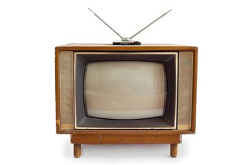 Vintage TV isolated on white background with antenna