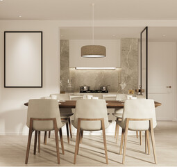 mock up poster frame in interior background, living room. 3D render, 3D illustration