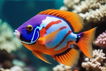 Fototapeta premium Colorful tropical fish on the background of a coral reef.