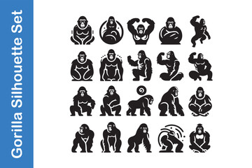 Naklejka premium Gorilla silhouette Set with vector outline.