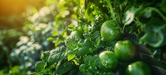 Fototapeta premium Organic green fruits and vegetables garden growth concept. 