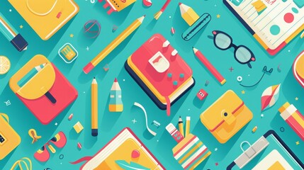 Back to school themed flat design vector background with playful elements