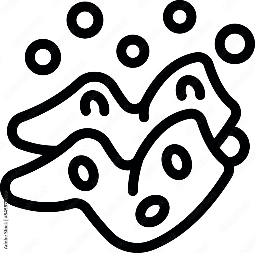Poster line drawing of two bacteria or virus cells with nucleus dividing and multiplying