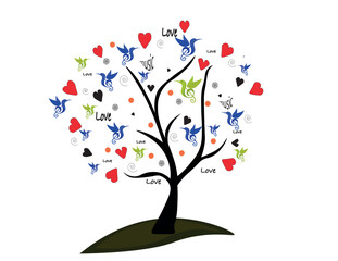 Abstract music tree.  Musical tree with notes. Music tree hearts note symbol vector on wave lines. Abstract conceptual illustration on musical education theme. Art tree 