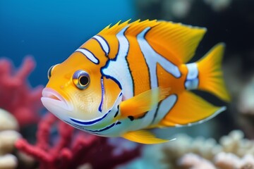 Fototapeta premium Colorful tropical fish on the background of a coral reef.