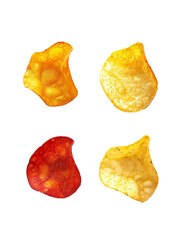 Naklejka premium set of potato chips. Isolated with a Transparent background. Generative Ai.