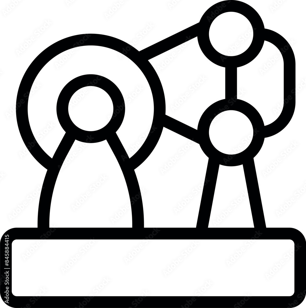 Aufkleber line art icon of a businessman using an old fashioned mechanical computer to generate new ideas
