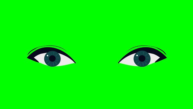 Animation or cartoon female drawn blue flashing on a green chromakey background for insertion