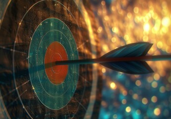 The arrow struck the target perfectly. Advertising, marketing, and targeting. Direct bullseye. Achievement. Select a goal, outline a task. Purpose and insight. Excel at work.