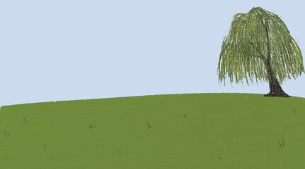 Willow tree on the hill, calm painting  © Vilaythong