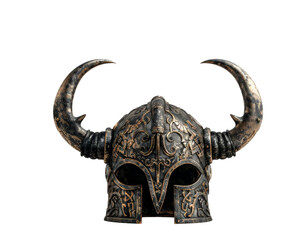 Ornate Golden Viking Helmet With Curved Horns