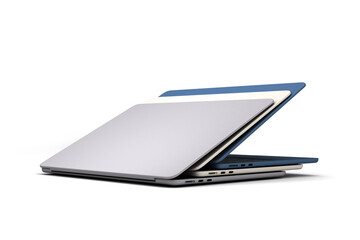 new different color open laptops presentation front view 3d render on white