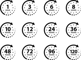 Hours time arrow. Time line icon. Delivery and service time icon. Deadline concept. Work time symbol isolated on white background.