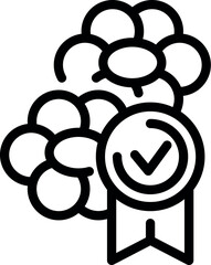 Line art icon of a flower bouquet with a check mark symbol, representing high quality floristry services